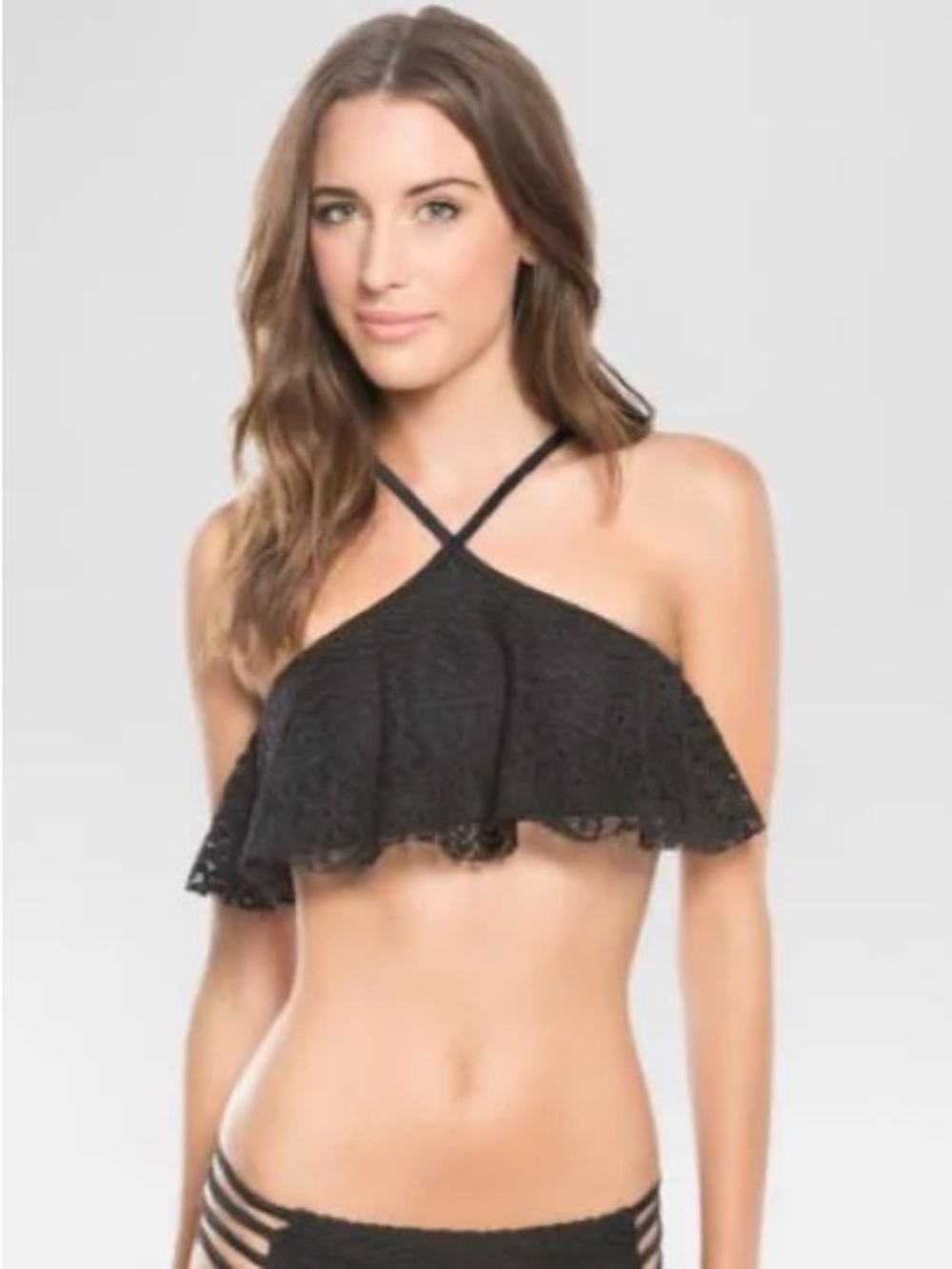 Vanilla/Beach Black Lace Flounce Bikini Top